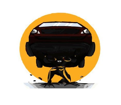 a superhero lifting a car on his back